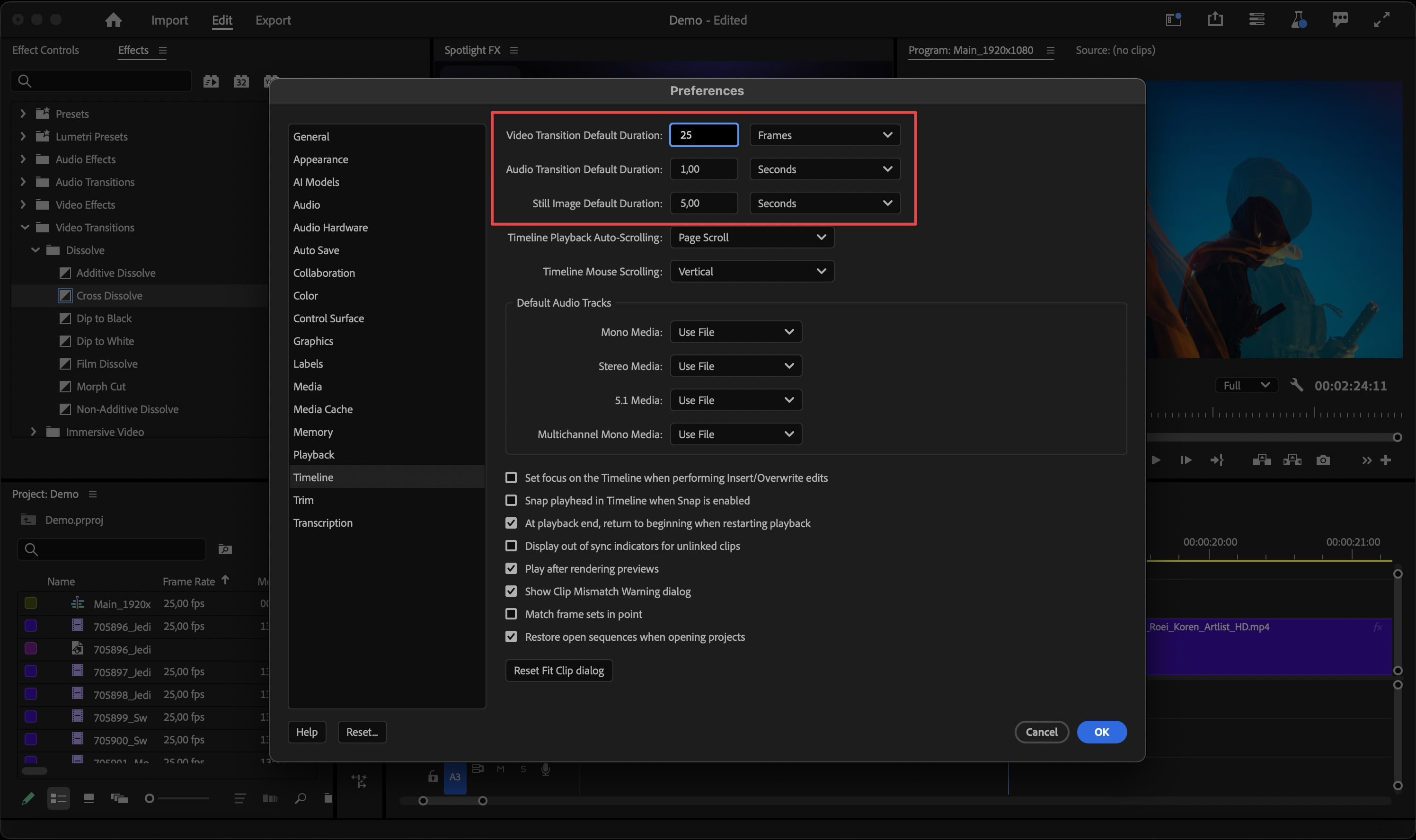 Adjusting transition duration for consistent timing across clips