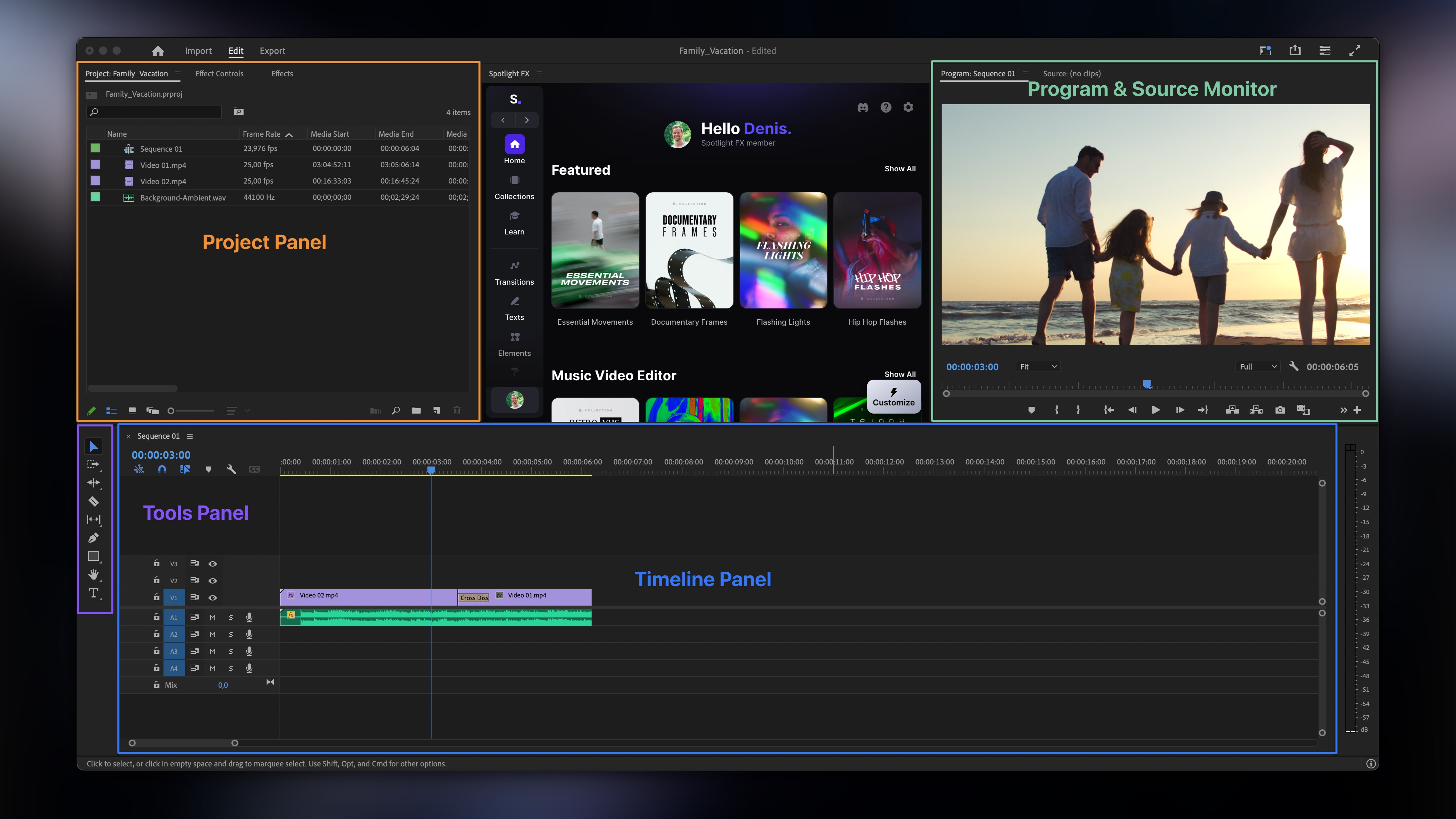 A quick look at the main panels you need to start editing in Premiere Pro.