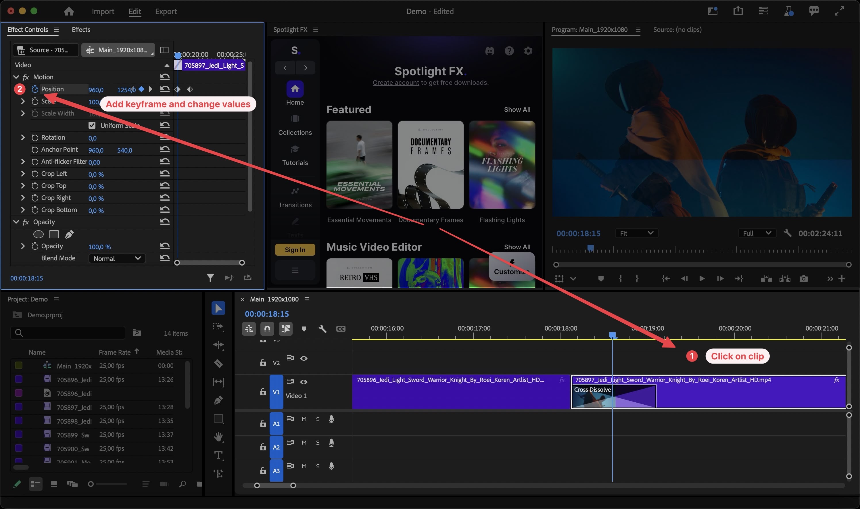 Using keyframes to animate a transition with custom movement